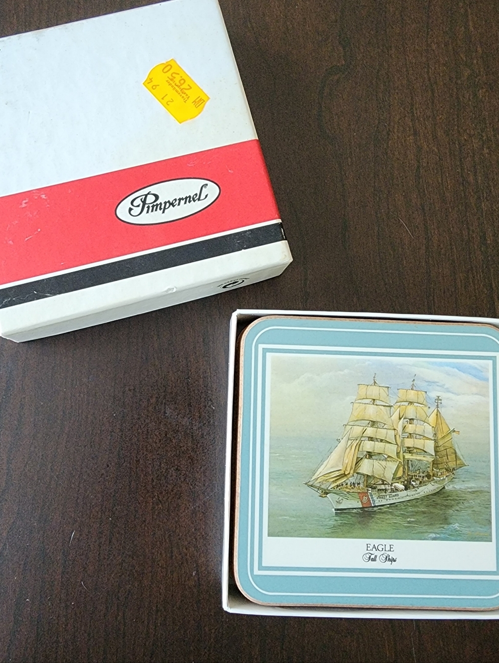 Vintage Set of 6 Pimpernel Eagl “Tall Ships” Coasters Cork back England In Box